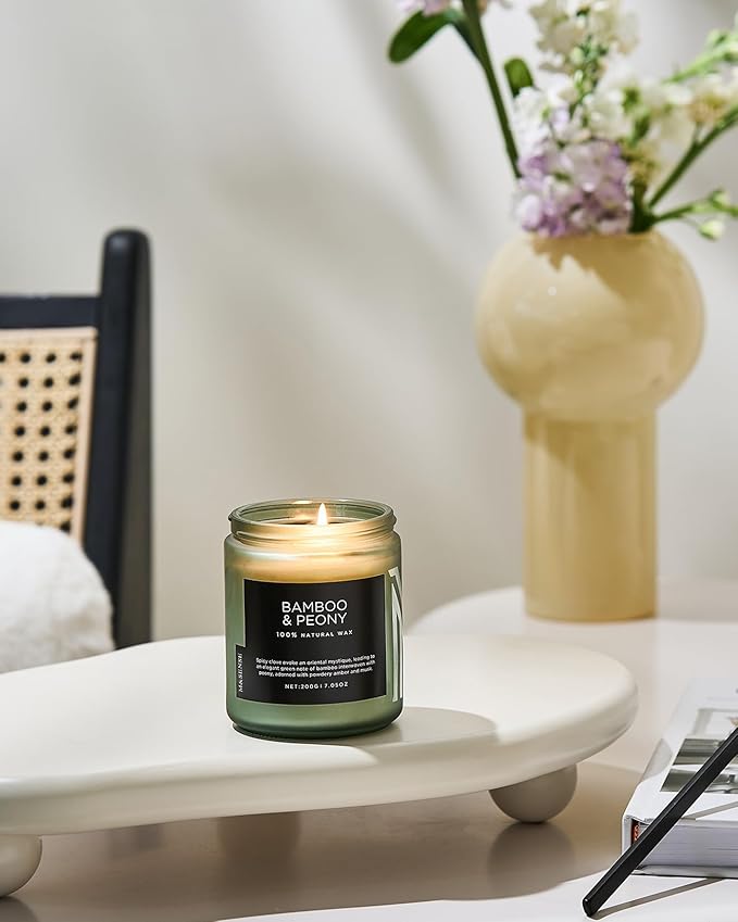 M&SENSE Bamboo Peony Spring Jar Candles for Home Scented Natural Organic Soy Candle Gifts for Women, 7.05oz 50 Hour Hours Burn Fresh Smelling Aromatherapy Gifts for Stress Relief - Bloomnest