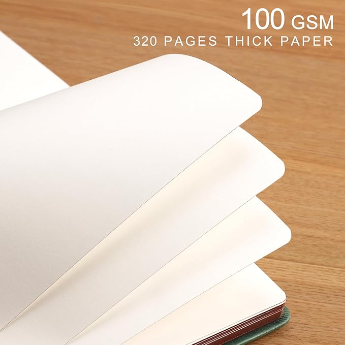 AHGXG Thick Journal Blank Notebook for Men - 320 Numbered Pages A5 Notebook for Writing, 100gsm Plain Paper, Vintage Leather Hardcover, for Women Work Office School, 5.75'' X 8.38''- Dark Green - Bloomnest