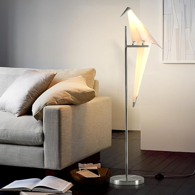 62-Inch Modern LED Bird Floor Lamp for Living Room, Modern Silver Standing Lamp with Bird Shade Floor Light Metal Fixtures for Bedroom Office - Bloomnest