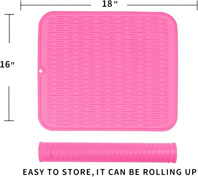 Silicone Dish Drying Mat for Multiple Usage,Easy clean,Eco-friendly,Heat-resistant Silicone Mat for Kitchen Counter or Sink,Refrigerator or Drawer Liner Rose XL 18 inches x 16 inches - Bloomnest