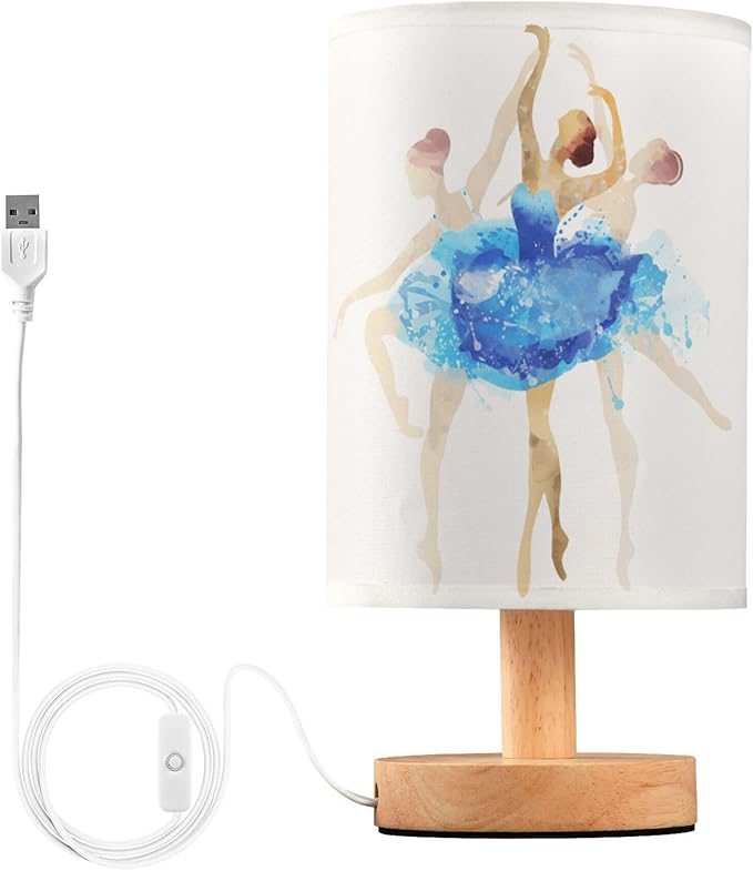 Table Lamp Ballerina Ballet Dancer in Pastel Color Dancing on White Nightstand Lamp with Wood Base Fabric Lamp Shade Bedside Desk Lamp for Living Room Bedroom Kids Room Office - Bloomnest
