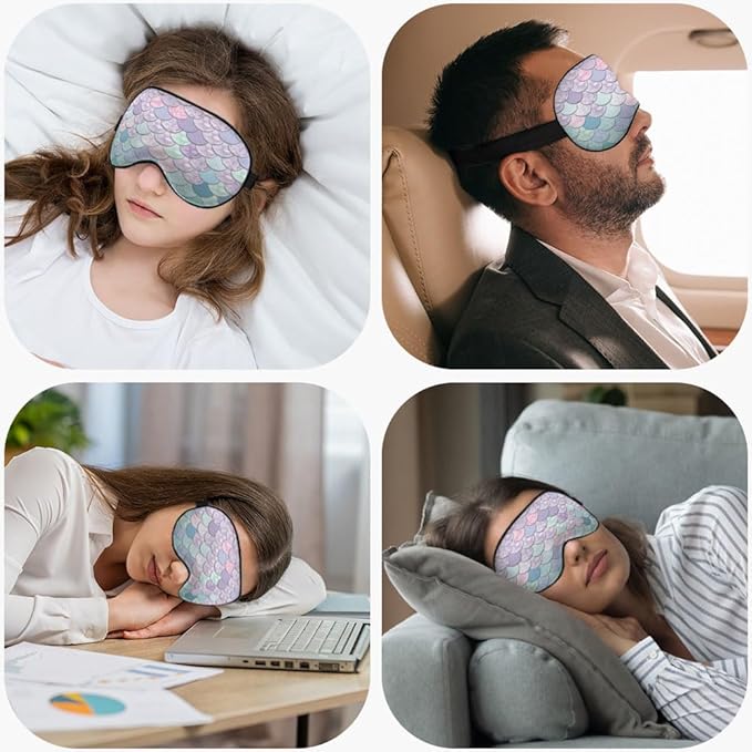 Mermaid Scales Sleep Mask Eye Mask Shiny Scales Ocean Fish Pink Blue Sleep Mask Light Blocking Adjustable Smooth Soft Eye Masks for Women Deep Rest Travel - Bloomnest