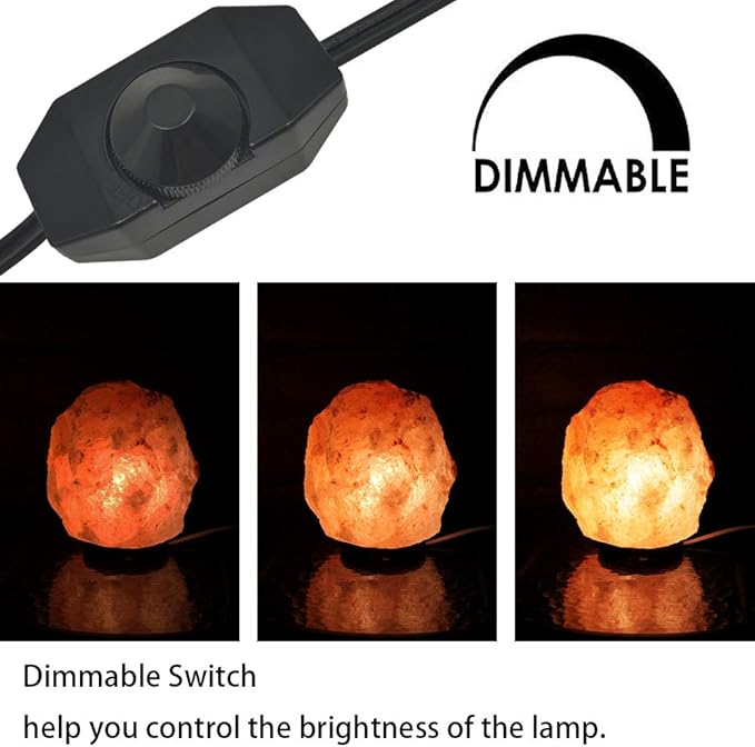Himalayan Salt Lamp Cord with Dimmer Switch and Bulbs, 6FT Original Replacement Cord with Base Assembly 3.35 Inches, 6-Pack 15 Watt E12 Halogen Salt Lamp Bulbs for Salt Rock Lamp