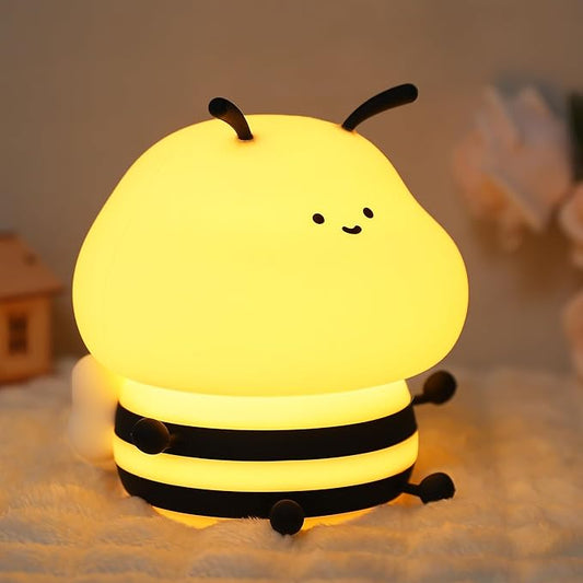 YuanDian Cute Bee Night Light for Kids, Nursery Night Lamp Kawaii Animal Bedside Nightlight with 7 Colors 3 Levels Dimmable Tap Control Rechargeable Nightlights - Bloomnest