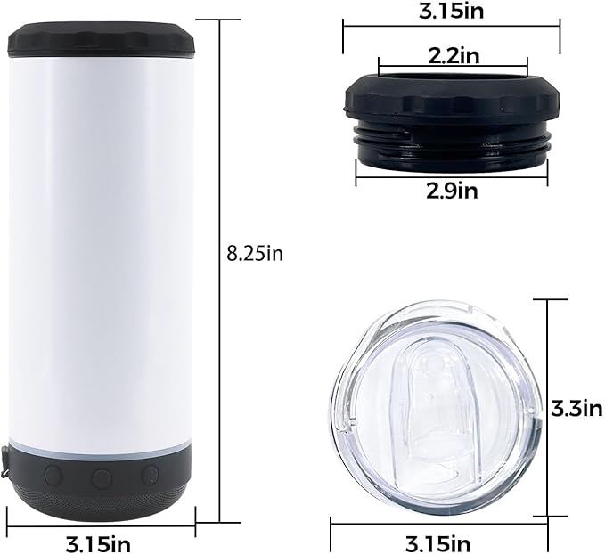 4 Pack 16oz Sublimation Bluetooth Speaker Blank Tumblers Bulk Stainless Steels Insulated 4 in 1 Can Cooler Beer Holder With Lid and Straw Mix Colors Metal Slim Coozies for Drinks - Bloomnest