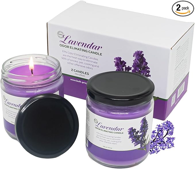 Candle Set Lavender Odor Eliminating – 2 Pack - 12oz – Long-Lasting Soy Wax Candles – Neutralizes Pet, Kitchen & Smoke Odors – Clean Burn, Eco-Friendly, Aromatherapy Candle - Bloomnest