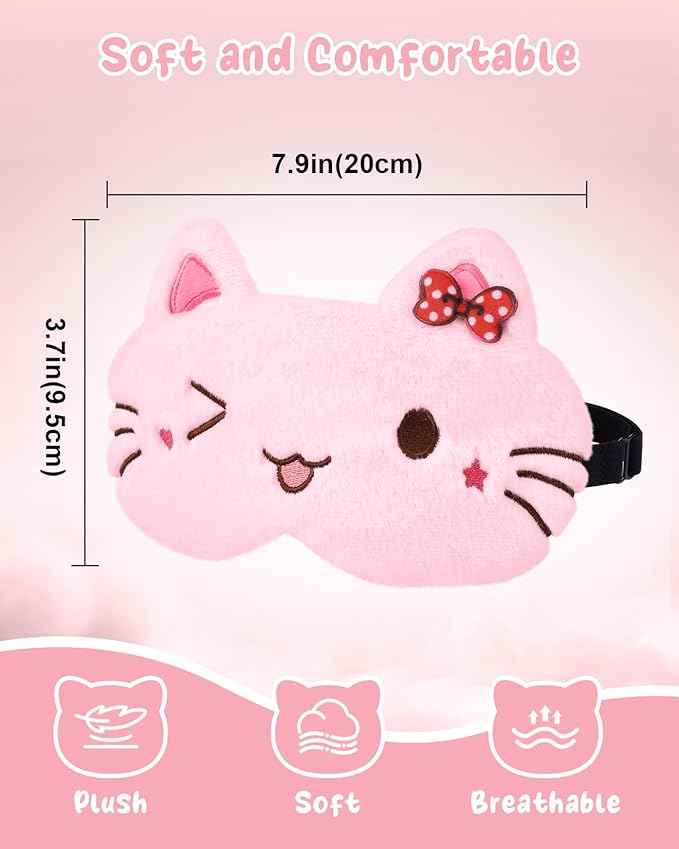 Sleep Mask for Kids - Cute Cartoon Plush Fuffy Sleeping Eye Cover Cat Kawaii Soft Eyeshade with Adjustable Strap Animal Eye Blindfold for Kids Girls Boys Teens - Bloomnest