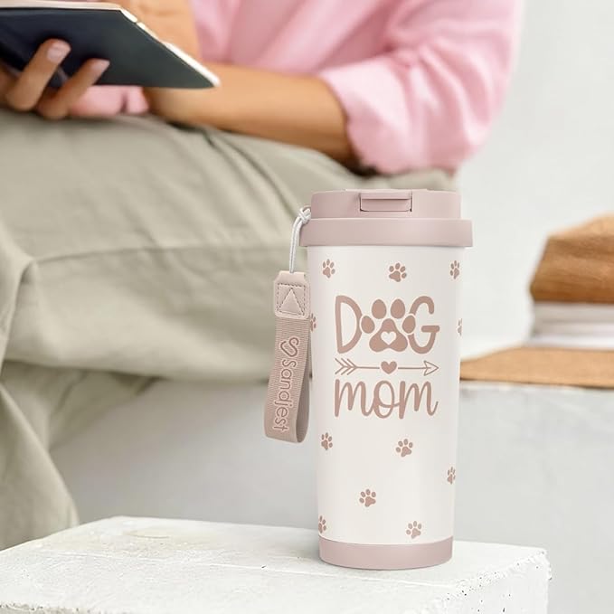 Dog Mom Tumbler - Stainless Steel 2-in-1 Lid Coffee Tumbler 18 oz, Insulated Travel Mug Gift for Dog Lovers Women Girls Mother, Birthday Christmas Mother's Day - Bloomnest