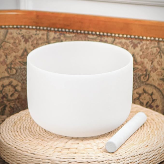 KVKA 432Hz 12 Inch E Note Frosted Quartz Crystal Singing Bowl Solar Plexus Chakra With Carrying Case for Yoga Sound Healing Bath Musical Instrument - Bloomnest