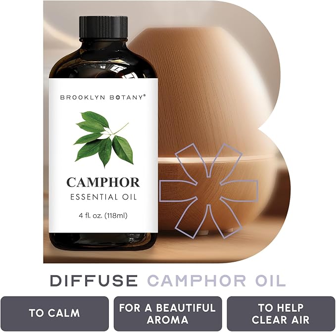 Brooklyn Botany Camphor Essential Oil - Huge 4 Fl Oz - 100% Pure and Natural - Premium Grade with Dropper - for Aromatherapy and Diffuser - Bloomnest
