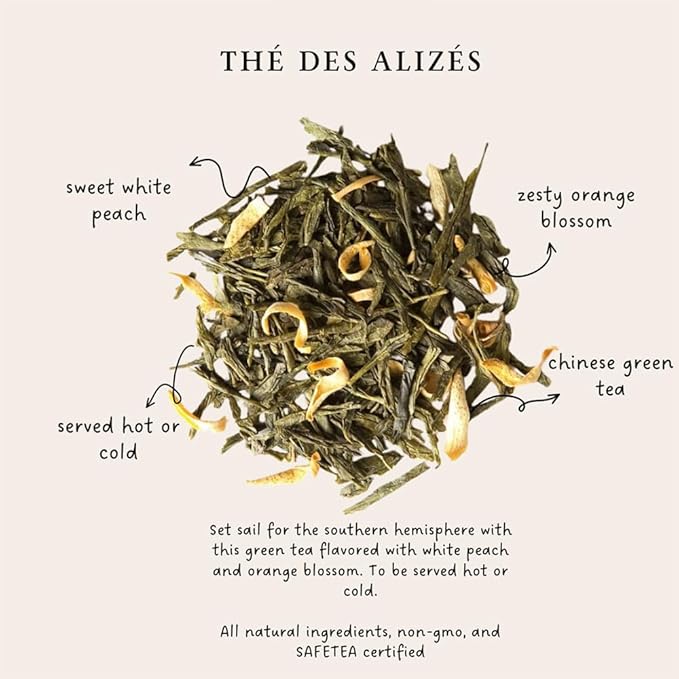 Palais des Thés - Alizes Winds Green Tea - Peach & Orange Blossom - Premium Tea Bags, Serves 20 Cups - Bloomnest