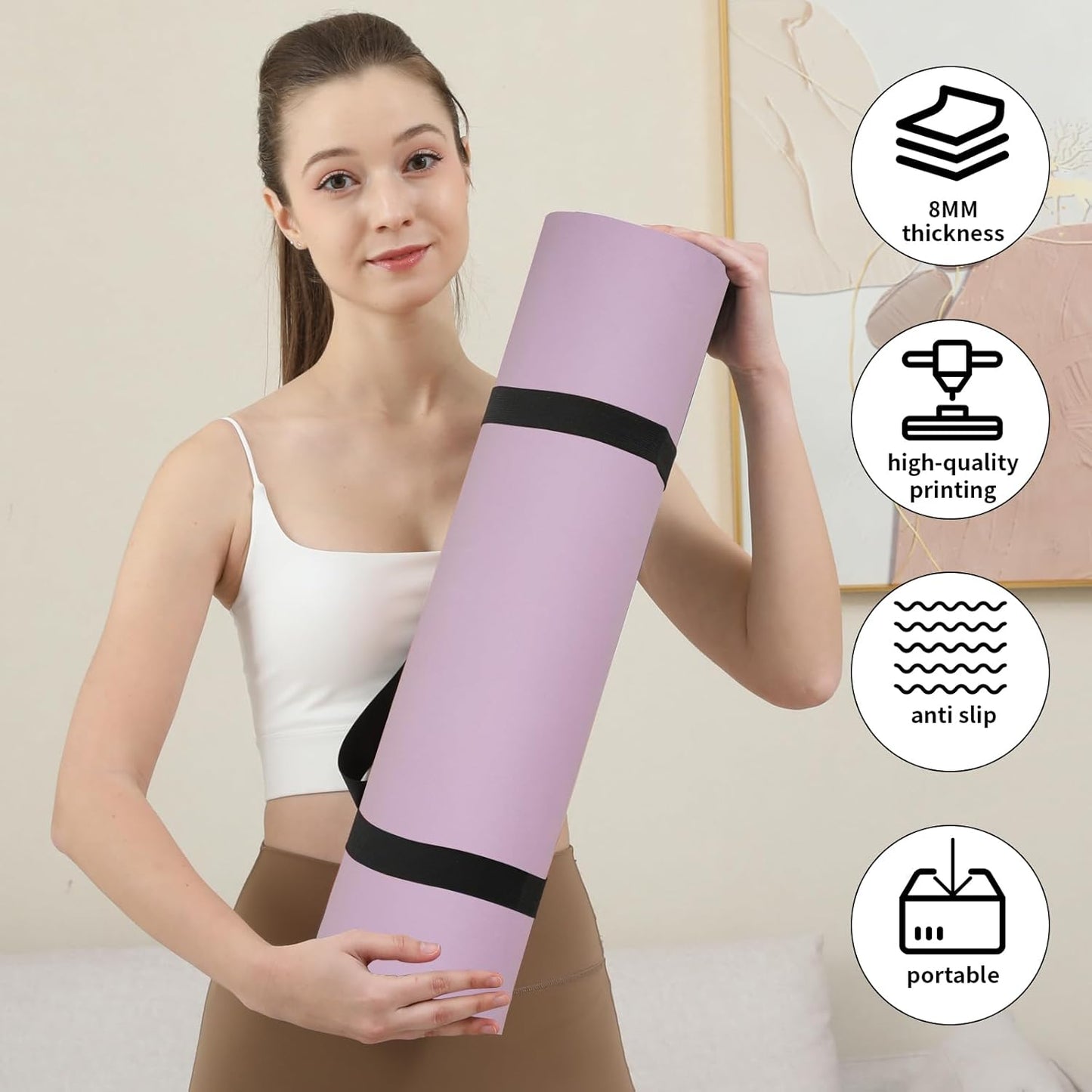 HAHE Yoga Mat Thick (8MM,1/3"), Eco-Friendly POE Non Slip Yoga Mat, High Rebound & Shock Absorption, Anti-Tear & Sweat-Resistant for Yoga, Fitness, Home, Workouts, Large Pilates Mats 72"x24" with Carrying Strap