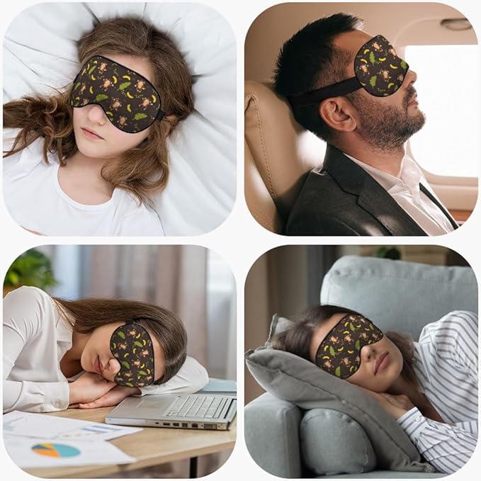 Cute Monkey Silk Sleep Mask, Adjustable Elastic Strap, Yellow, Animal Banana Palm Leaf Pattern, Soft Eye Shade Cover for Men Women Boy Girl Airplane Travel - Bloomnest