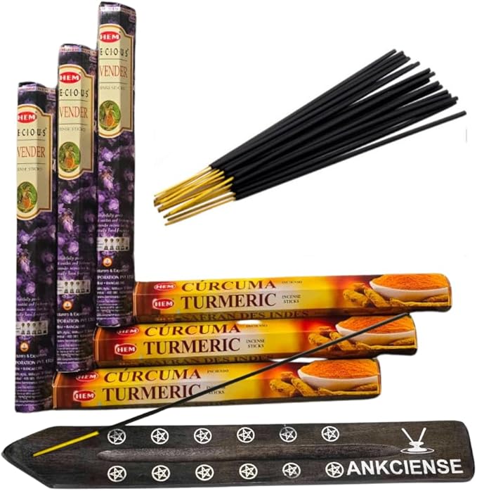 Sandalwood & Vanilla Incense from Hem Bundled with ANKCIENSE Incense Holder Bundle, Variety Pack of 120 Sticks (Lavender & Turmeric) ANKCIENSE