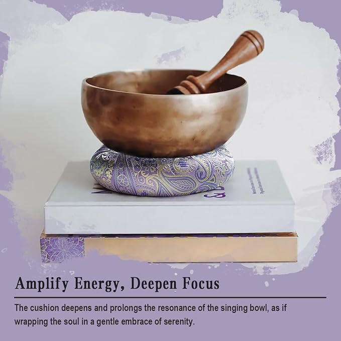 Singing Bowl Cushion for Tibetan Singing Bowls, Handmade Silk Brocade Round Cushion Pillow for Sound Healing and Crystal Sound Bowls Accessories(6.7 Inch,Violet) - Bloomnest