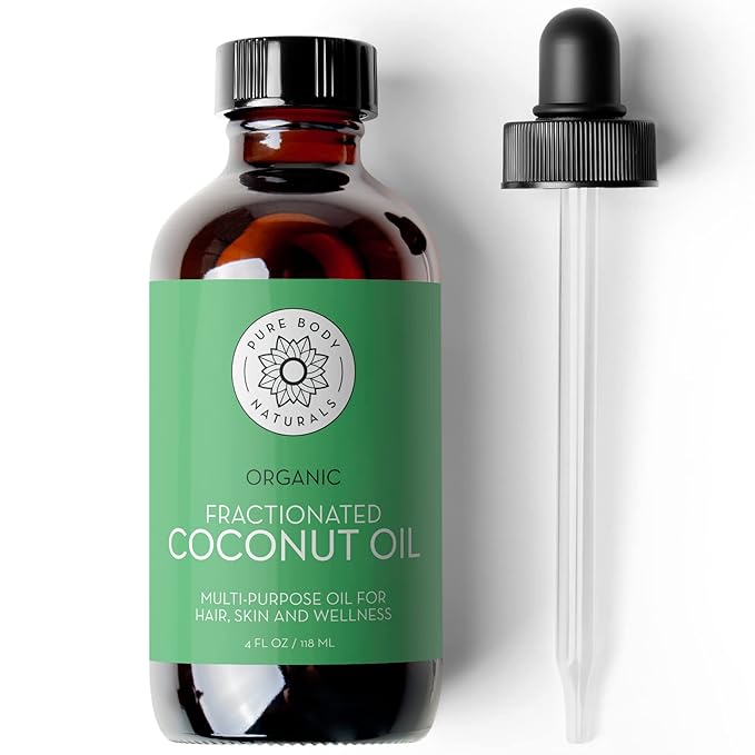 Pure Body Naturals Organic Fractionated Coconut Oil for Skin and Hair, 4 fl oz - Liquid Carrier Oil for Diluting Essential Oils, Hair Growth & Skin Moisturizer - Bloomnest