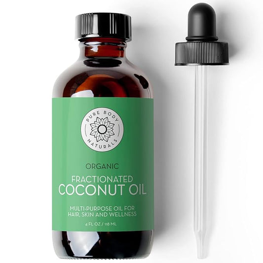 Pure Body Naturals Organic Fractionated Coconut Oil for Skin and Hair, 4 fl oz - Liquid Carrier Oil for Diluting Essential Oils, Hair Growth & Skin Moisturizer - Bloomnest
