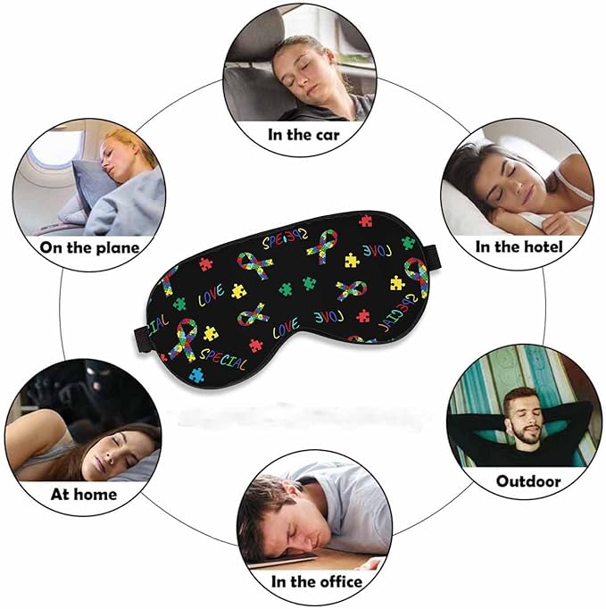 Awareness Day Sleep Eye Mask Autism Ribbon Men Women Sleep Mask with Adjustable Strap Eye Cover Eye Shade for Travel, Nap,Meditation - Bloomnest