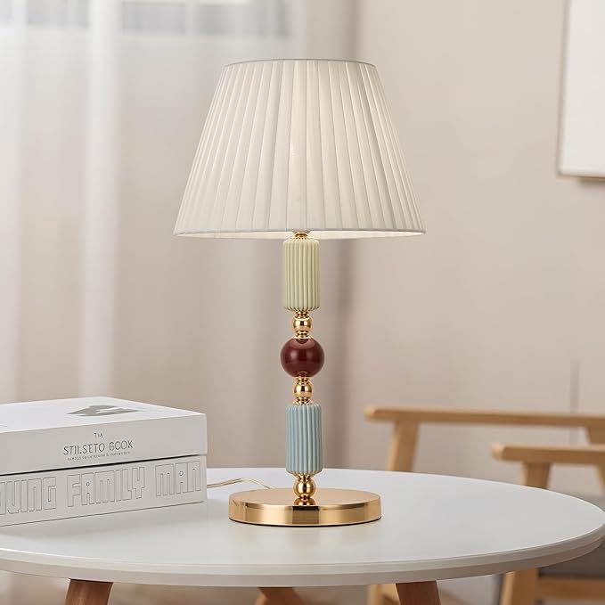 White Fabric Shade Table Lamp Modern Metal Desk Lamp with Plug Cord Switch for Bedroom Bedside - Bloomnest