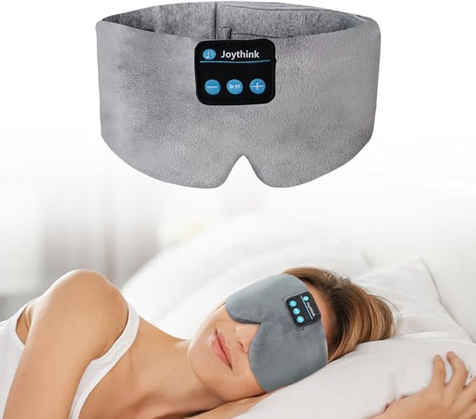 Joythink Sleep Headphones Wireless Eye Mask Kids Children Silk Wireless Headband Headphones for Sleeping with Adjustable Speaker Wireless Earbuds Side Sleeper Travel Meditation Music Mask Grey - Bloomnest