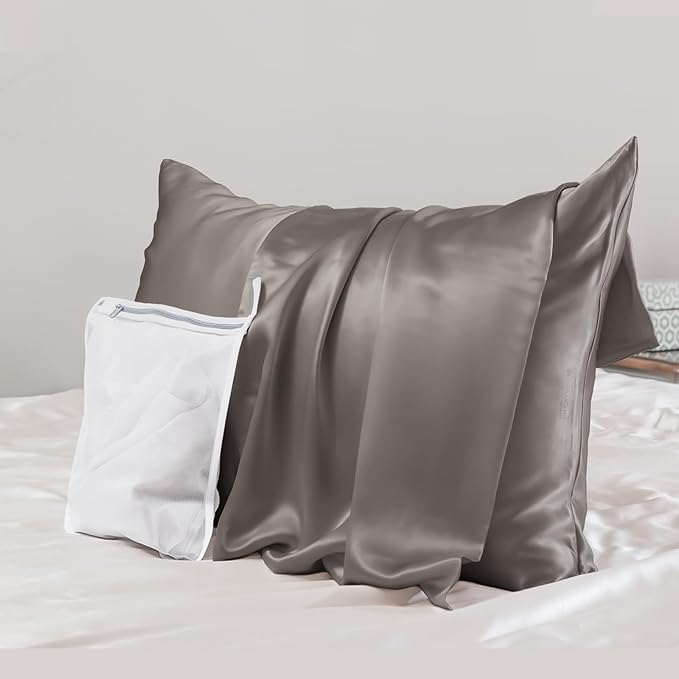 PROMEED Grey Silk Pillowcase Standard Size - Both Sides 23 Momme Grade 6A+Mulberry Silk Pillow Case Covers for Hair and Skin, Soft and Acne Free (Standard 20"x26", Grey) - Bloomnest