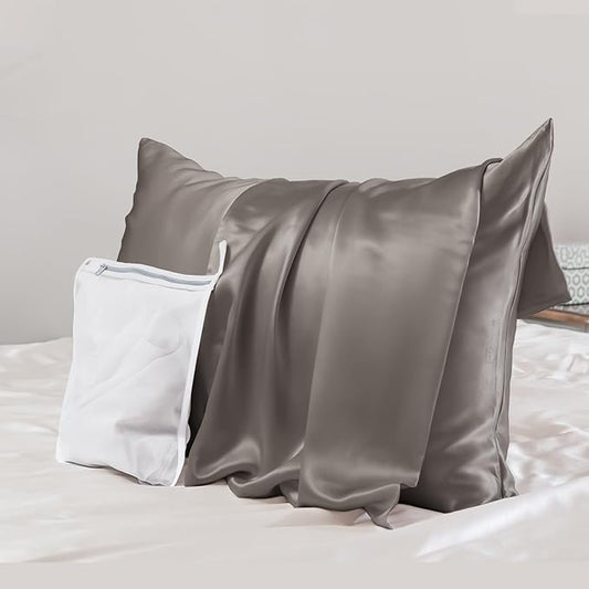 PROMEED Grey Silk Pillowcase Standard Size - Both Sides 23 Momme Grade 6A+Mulberry Silk Pillow Case Covers for Hair and Skin, Soft and Acne Free (Standard 20"x26", Grey) - Bloomnest