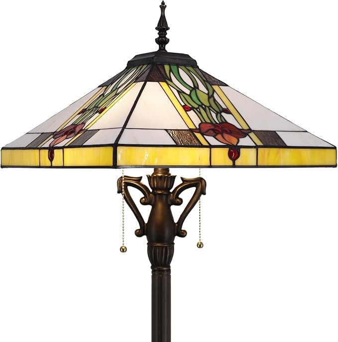 Tiffany Floor Lamp Tulip Flower Mission Style Stained Glass Standing Reading Light 16X16X64 Inch - Bloomnest