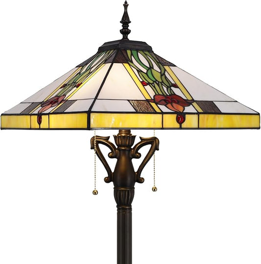 Tiffany Floor Lamp Tulip Flower Mission Style Stained Glass Standing Reading Light 16X16X64 Inch - Bloomnest