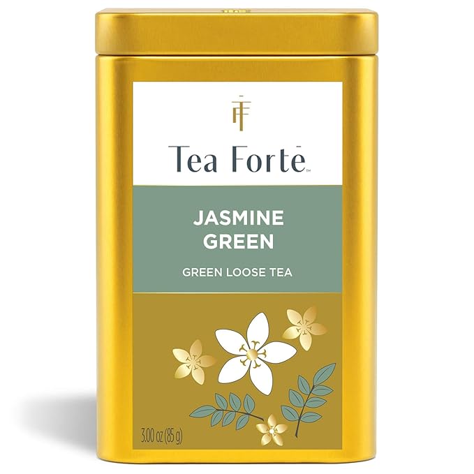 Tea Forte Jasmine Green Premium Loose Leaf Caffeinated Green Tea Blend Canister, Makes 35-50 Cups - Bloomnest