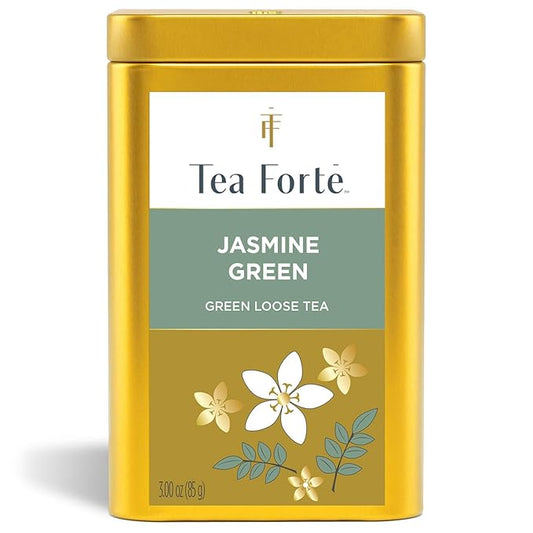 Tea Forte Jasmine Green Premium Loose Leaf Caffeinated Green Tea Blend Canister, Makes 35-50 Cups