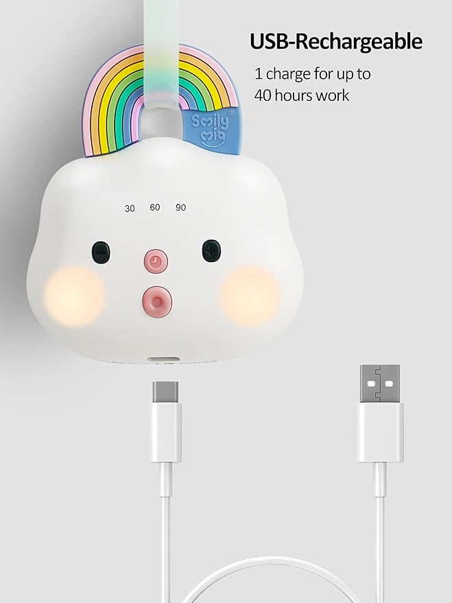Smily Mia Portable Sound Machine for Babies |White Noise Machine Baby| Sleep Soother |14 Soothing Sounds | Shush | Travel | Registry Gift | Baby Shower | New Born Essentials, Attach to Stroller/Crib - Bloomnest