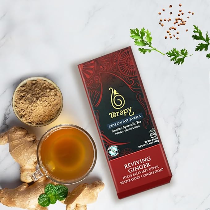 Térapy Ceylon GINGER & HONEY Tea | Organic Herbal Tea Bags | 100% Natural Ayurvedic Ingredients Including Organic Ginger, Wild Bee’s Honey, Ashwagandha & Lemongrass | 20 Individually Wrapped Tea Bags - Bloomnest