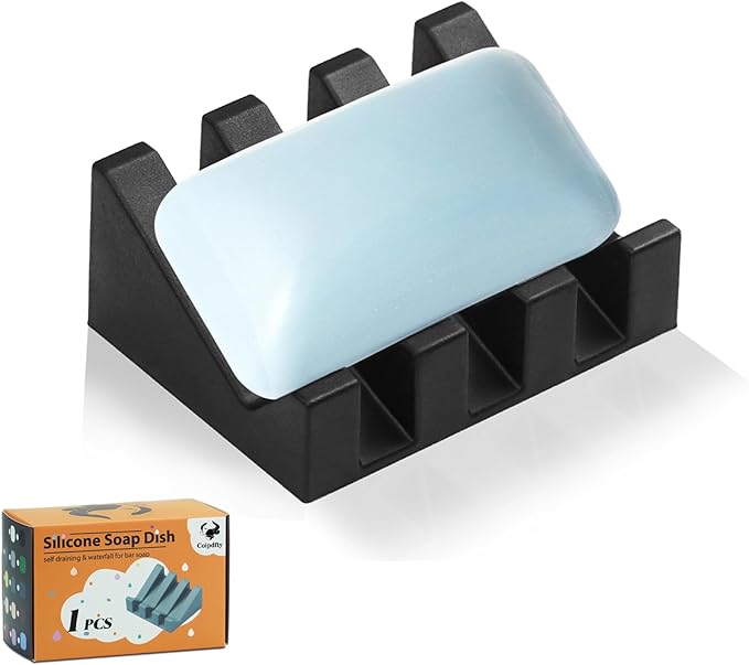 Self Draining Soap Dish Holder,Silicone Soap Dish,for Bathroom,Kitchen, Sponges，Can Extend Soap Life，Keep Soap Bars Dry and Easy Cleaning (Black,1-Pack) - Bloomnest