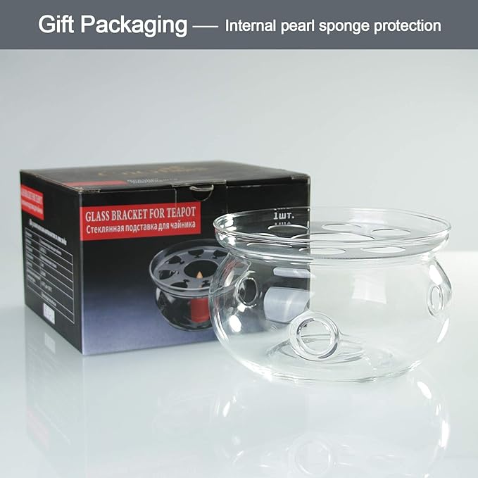 CnGlass Universal Glass Teapot Warmer,Handcrafted with Heat Proof & Lead-Free Glass Tealight Warmer 5.3 in/13.5cm diameter (Candle not Included) - Bloomnest