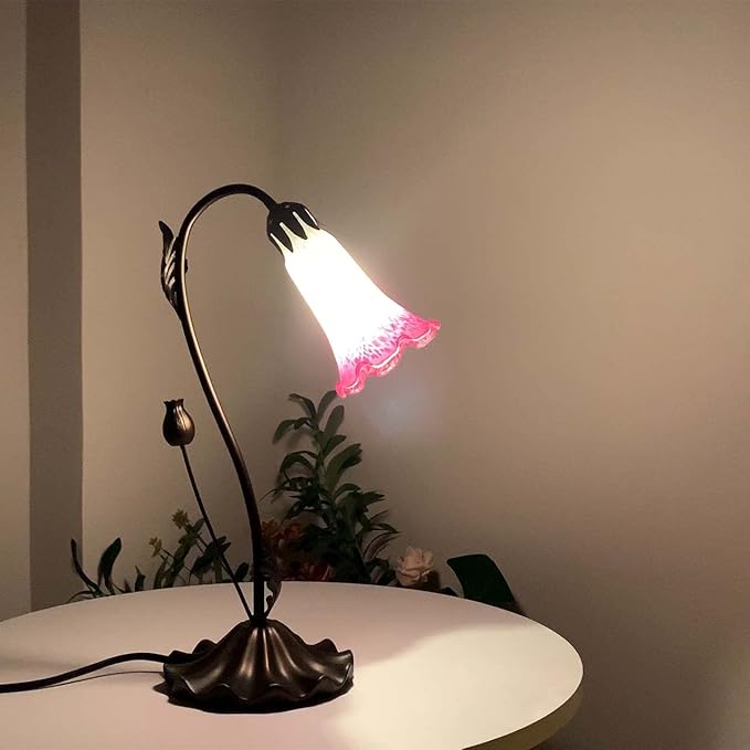 Bieye L10846 Lily Flower Blown Glass Accent Table Lamp for Living Room Bedroom Decoration (1-Light, Pink) - Bloomnest