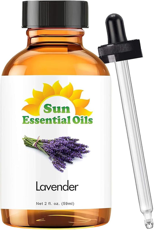 Sun Essential Oil - Lavender Essential Oil 2 oz (59 ml) for Diffuser, Humidifier, Skin, Aromatherapy Massage, Scented for Soap & Candle Making at Home, Calming Aroma for Sleep - Bloomnest