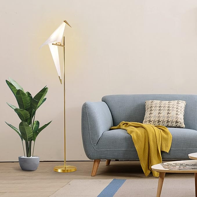 MORE CHANGE 62-Inch Modern Bird Floor Lamp, Origami Bird Lamp Gold Standing Lamp with Birds Shade Swing Paper Crane Floor Light Fixtures for Living Room Bedroom Office - Bloomnest
