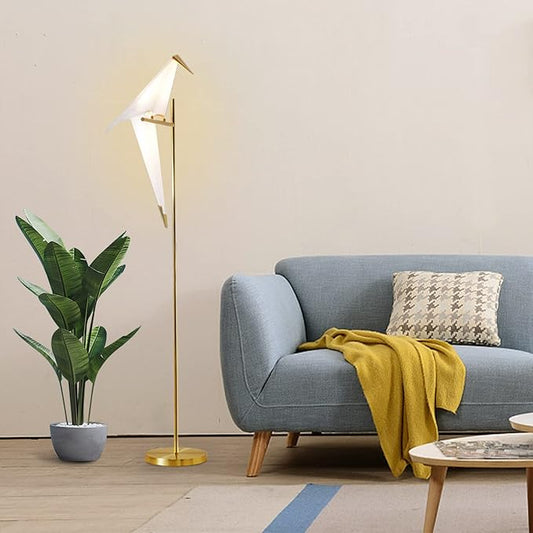 MORE CHANGE 62-Inch Modern Bird Floor Lamp, Origami Bird Lamp Gold Standing Lamp with Birds Shade Swing Paper Crane Floor Light Fixtures for Living Room Bedroom Office - Bloomnest