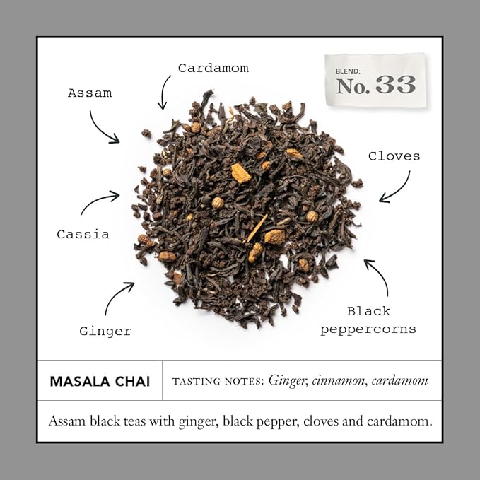 Steven Smith Teamaker Masala Chai No. 33, Caffeinated, Sugar-Free, Spiced, Full Leaf Black Assam Tea Blend, Tea Bags 15 Sachets, 1.8oz each - Bloomnest
