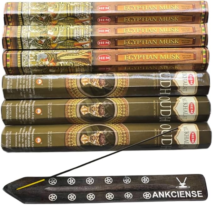Sandalwood & Vanilla Incense from Hem Bundled with ANKCIENSE Incense Holder Bundle, Variety Pack of 120 Sticks (Egyptian Musk & M Oudh) ANKCIENSE