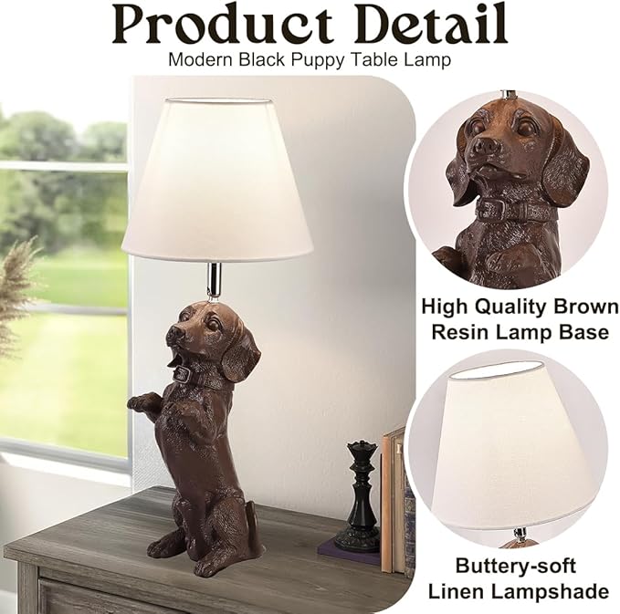 Dachshund Dog Table Lamp Cute Modern Resin Desk Lamp Creative Brown Puppy Nightstand Lamp for Living Room Bedroom Corner Kid’s Room Office - Bloomnest