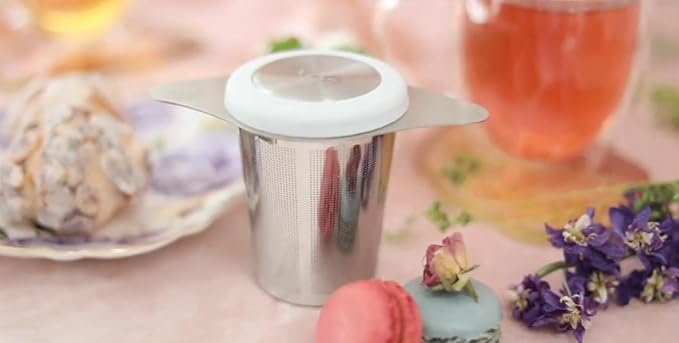 Teabloom Universal Loose Tea Infuser with Dual-Purpose Lid/Dish – Fits Cups, Mugs, Teapots – Tea Connoisseur's Choice – Steep Tea or Coffee