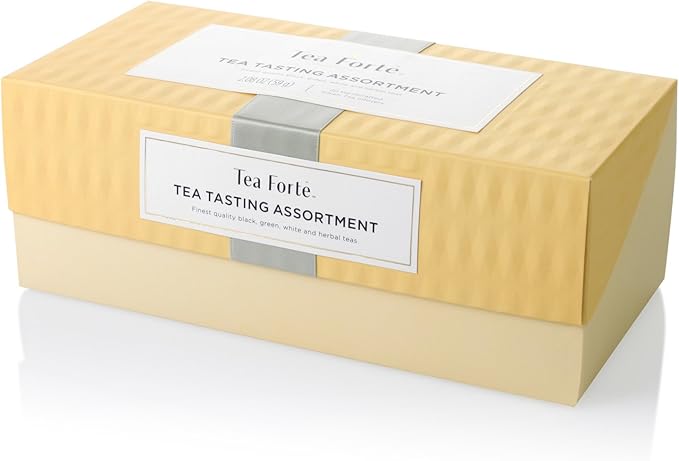Tea Forté TEA TASTING ASSORTMENT Presentation Box Tea Sampler, Assorted Variety Tea Box, 20 Handcrafted Pyramid Tea Infuser Bags – Black Tea, White Tea, Green Tea, Herbal Tea - Bloomnest