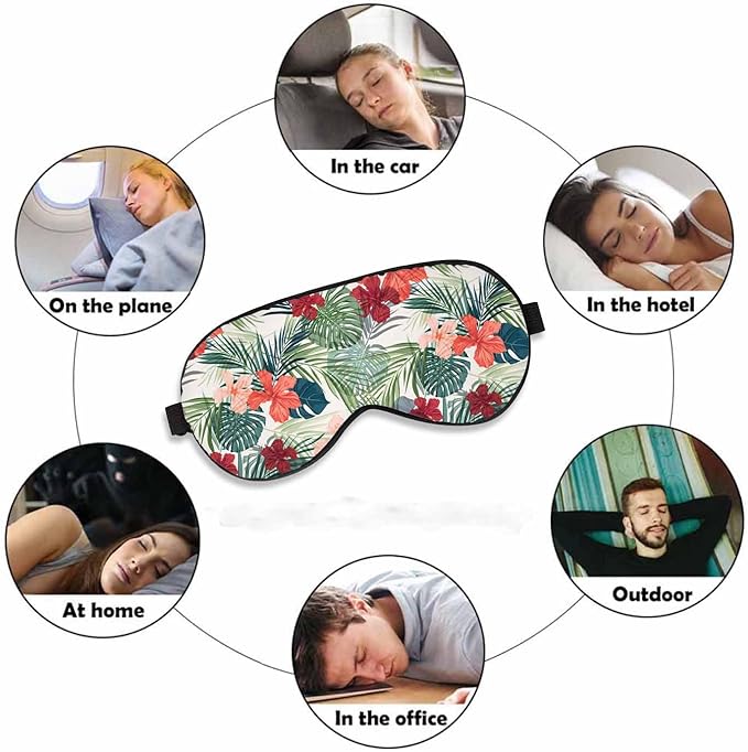 Tropical Plants Sleep Eye Mask Summer Colorful Hawaiian Hibiscus Flowers Men Women Sleep Mask with Adjustable Strap Eye Cover Eye Shade for Travel, Nap,Meditation - Bloomnest
