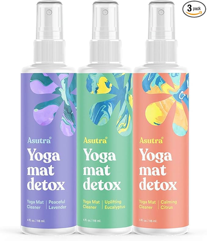 ASUTRA Yoga Mat Cleaner Spray Variety Pack (Lavender, Eucalyptus, Citrus), 4 fl oz Each (Pack of 3) - No Slippery Residue, Organic Essential Oils, Deep-Cleansing for Fitness Gear & Gym Equipment - Bloomnest
