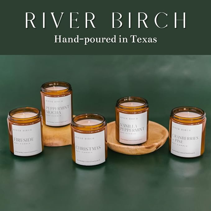 River Birch Candles Cranberries + Pine Scented Candle | Premium, All-Natural, Non-Toxic, Soy Amber Jar Candles | 8.5oz 40 Hr Burn Time | Cozy Relaxing Gifts for Home - Bloomnest