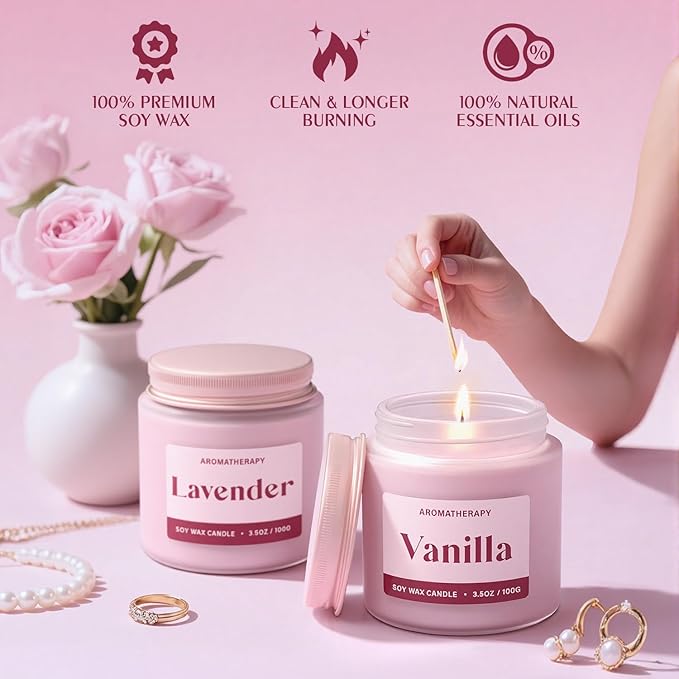 Scented Candles for Women, Soy Candles for Home Scented, Candle Gift Set with Lavender & Vanilla Scents, 2 Pack Aromatherapy Candle for Relaxing, Stress Relief & Home Decor - Bloomnest