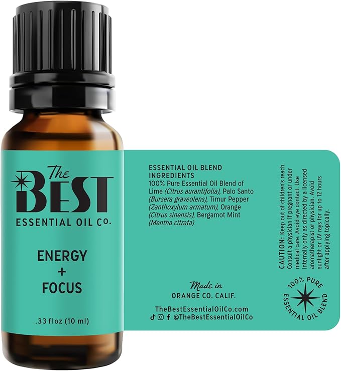 The Best Energy + Focus Essential Oil Blend- Premium Grade- 100% Pure & Natural for Aromatherapy, Diffuser, Spa, Massage, Air Freshener- 10 ml (.33 fl oz) - Bloomnest