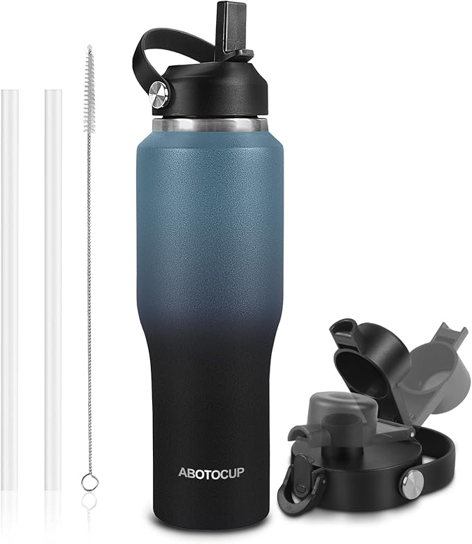 32oz Insulated Water Bottle Keep Cold 24h&Hot 12h, Double Wall Vacuum Insulated Water Bottles with Straw/Spout Lid, Stainless Steel Water Bottles that Fit in Any Car Cup Holder, Leak-proof - Bloomnest