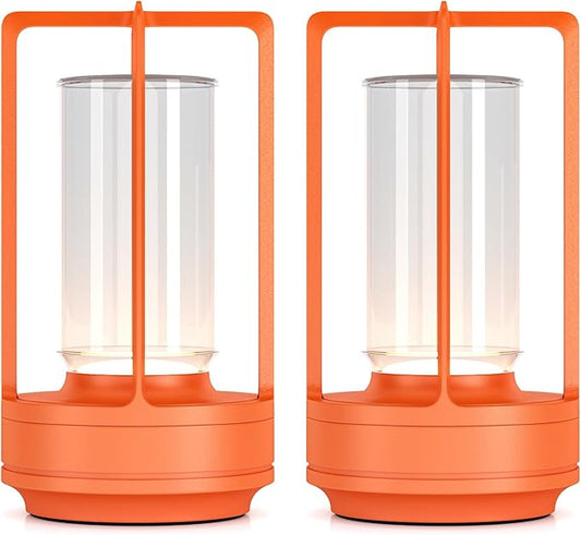 Portable Metal Table Lamp for Indoor/Outdoor ,Rechargeable Cordless LED Lamp, 3-Colour Infinitely Dimming Battery Powered Small Desk Lamp, Restaurant/Bedroom/Bar/Coffee/Camping Light (Orange set of 2) - Bloomnest